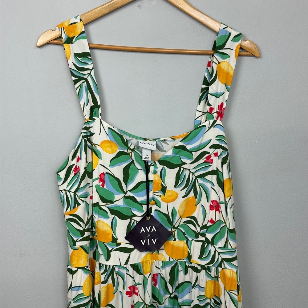 Ava & Viv Green Floral Midi Dress with Yellow Accents - Picture 3 of 14